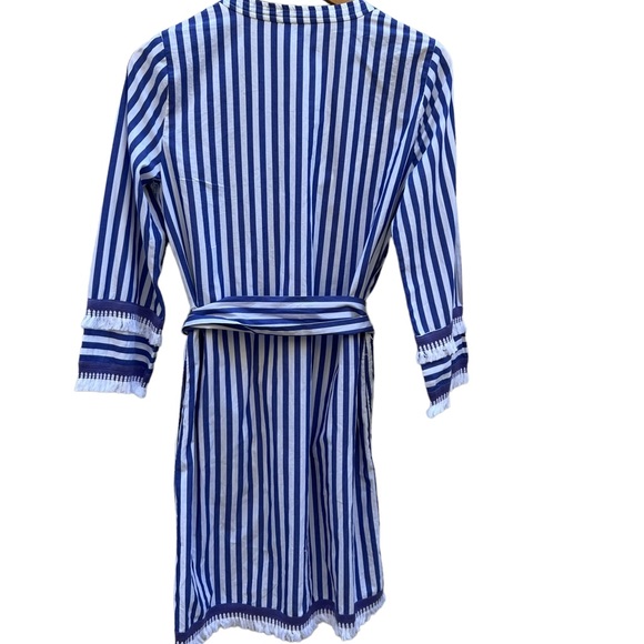 J.Crew Belted Cotton Poplin Tunic Dress Blue/White Stripe Tassels NWOT Size 0 - Picture 11 of 15